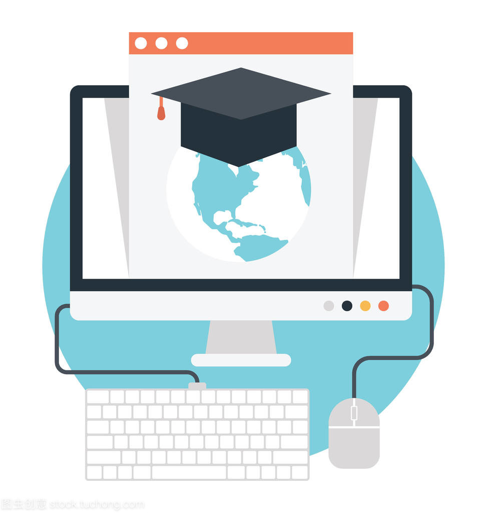 电子教学平面图标 网络教育学习技术理念的视觉表达